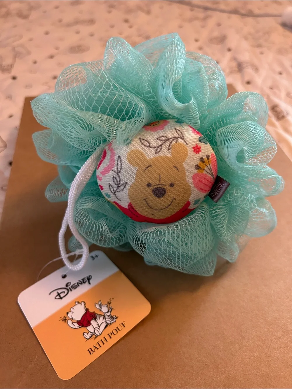 Mint Bath Pouf with Winnie the Pooh Accent